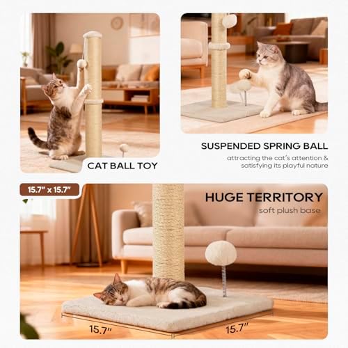 FDW 33 Inch Cat Scratching Post Cat Scratcher Natural Sisal Rope Scratch Post - Image 3