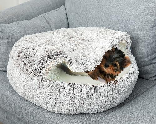 Dog Cave Bed for Small Dogs Cats Pets, Anti Anxiety Calming Plush Dog Beds - Image 3