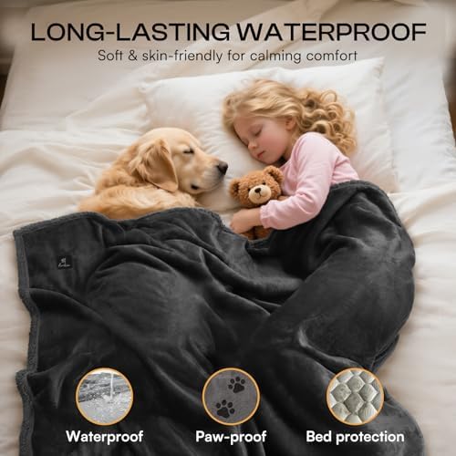 Luciphia Waterproof Bed Blanket Washable, Soft Sherpa Fleece Puppy Reversible - Image 5