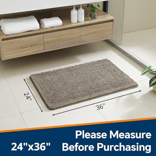 Chenille Bathroom Rug 24"x36" Taupe, Non-Slip Plush Bath Mat - Image 2