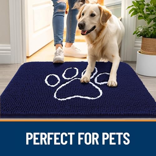 OLANLY Dog Door Mat for Muddy Paws 47x32, Paw Print Design Chenille Mud Mat - Image 6