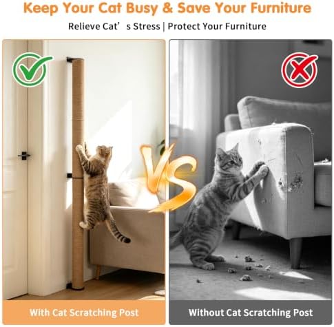 65" Wall Mounted Cat Scratching Post, Adjustable Jute Cat Wall Scratcher - Image 5