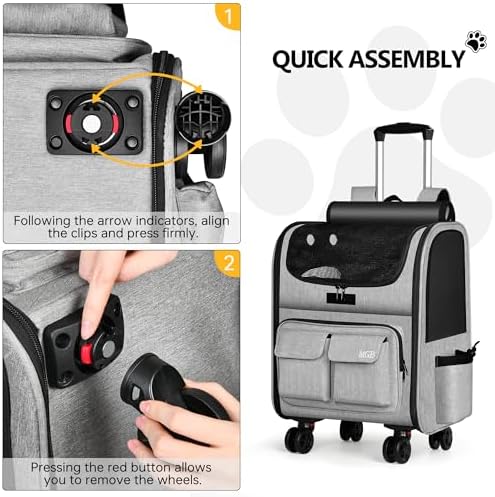 MGB Pet Carrier with Wheels, Rolling Cat Carrier Gray - Image 3