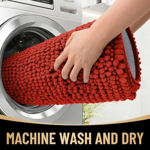 OLANLY Thick Chenille Absorbent Bathroom Rugs Mat 36x24, Rustic Terracotta - Image 4