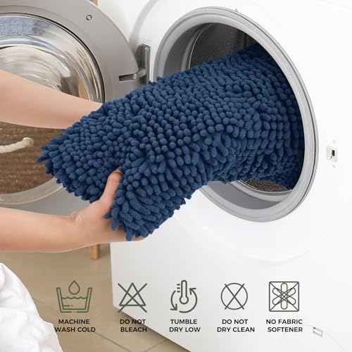 Bcoimo U Shaped Bath Rug Mat Set, 2 Piece Chenille Navy Toilet Bathroom Rugs - Image 6