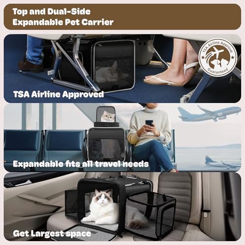 Top and 2 Sides Expandable Pet Carrier 17x11x9.5 TSA Airline Approved - Image 2