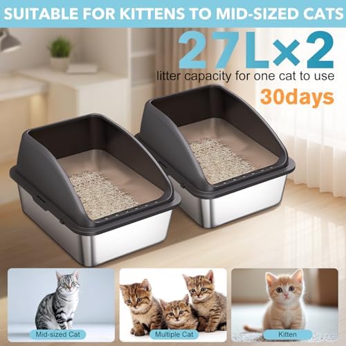 2PACK Stainless Steel Cat Litter Box, Large Litter Box - Image 2