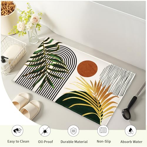 Giwawa Boho Leaves Bath Rug Mid Century Bathtub Mat Soft Absorbent Non Slip - Image 4