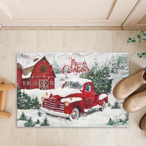 Giwawa Red Truck Bath Rug Winter Pine Tree Bathtub Mats 16X24 Inch Non Slip - Image 7
