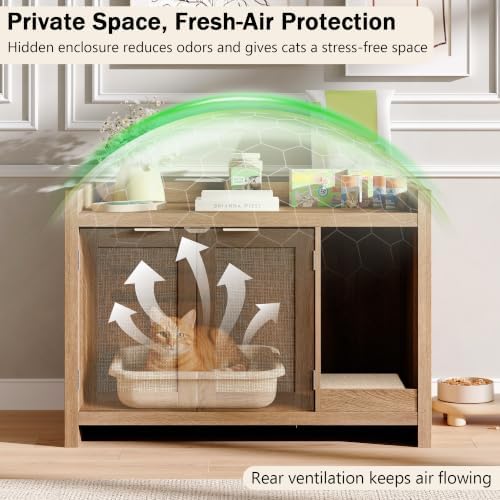 Cat Litter Box Enclosure, Modern Rattan Hidden Litter Box Furniture - Image 4