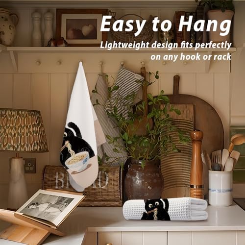 Black Cat Kitchen Dish Towels, Cat Lovers Mom Dad Lady Gifts, Funny Noodle - Image 6