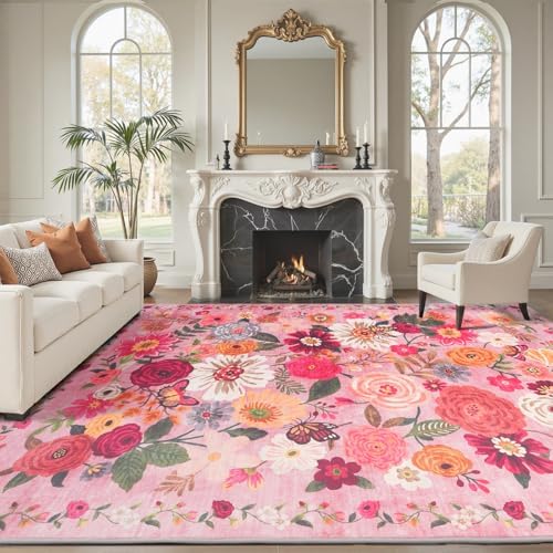 Pink Area Rug 9x12 for Living Room Bedroom by WelcometoBabovid