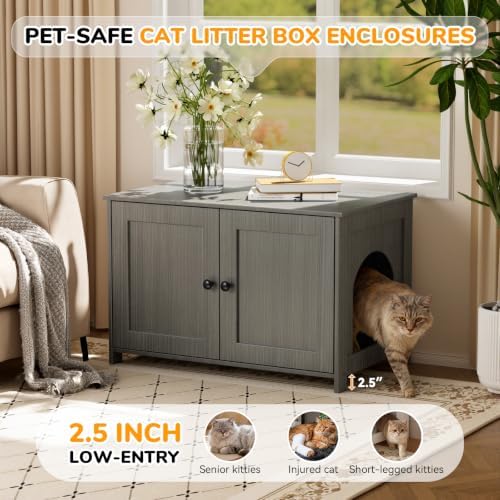 Cat Litter Box Enclosure Furniture Dog Proof, Hidden Kitty Washroom Cabinet Low - Image 5