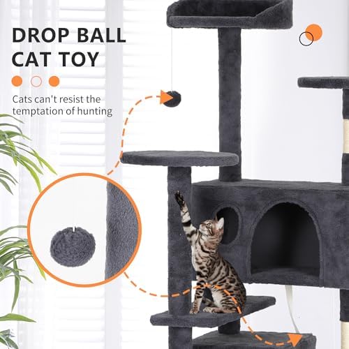 BestPet | 62" Cat Tree Tower | Dark Gray | Sturdy Multi-Level Cat Tree - Image 3