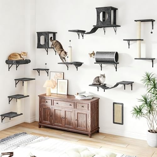 12-in-1 Cat Wall Shelves, Modern Wall-Mounted Cat Furniture by KAMABOKO