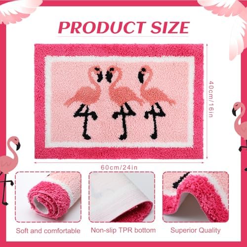 Boao Flamingo Bath Mat Non Slip 24 x16 Inch Pink Tufted Bathroom - Image 2