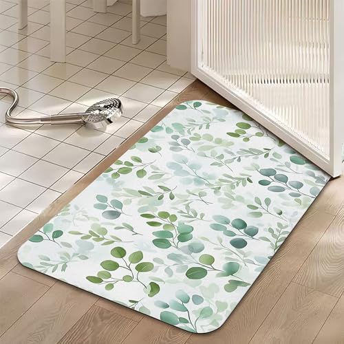 Bath Mats for Bathroom, Watercolor Green Leaf Bathroom Rugs, Spring Eucalyptus - Image 5