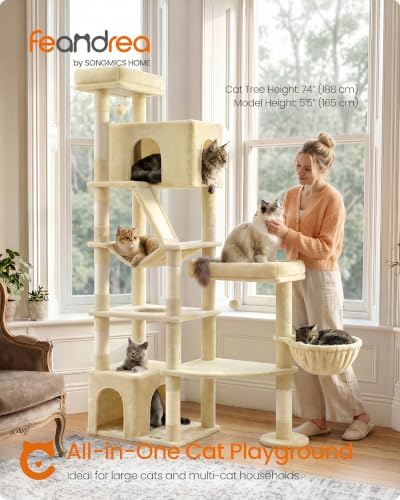 Feandrea Large Cat Tree, 74.1" Tall Sturdy Cat Tower - Image 2