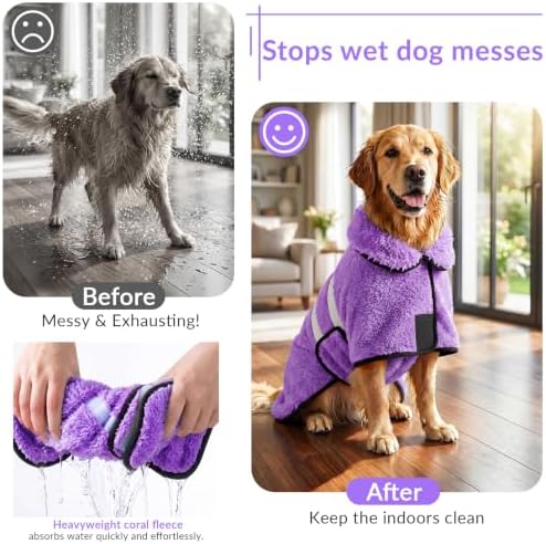 Dog Bathrobe, Super Absorbent for Small to Large Dogs, Light Purple XL - Image 2