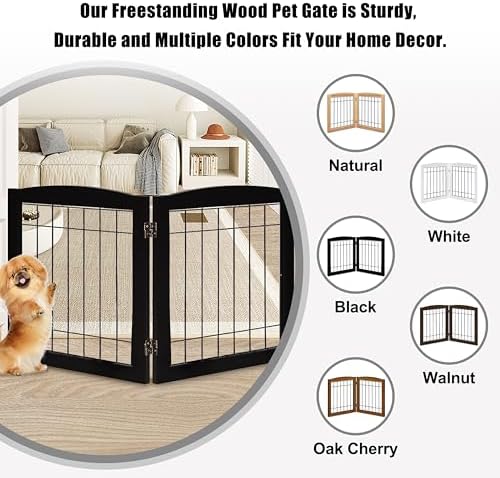 LZRS 2-Panel Freestanding Foldable Wood Dog Gate – Solid Wood & Steel Wire - Image 4
