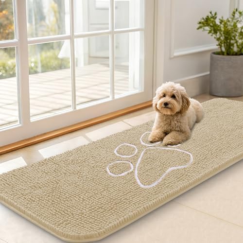 OLANLY Dog Door Mat for Muddy Paws 59x20, Paw Print Design Chenille Mud Mat by OLANLY