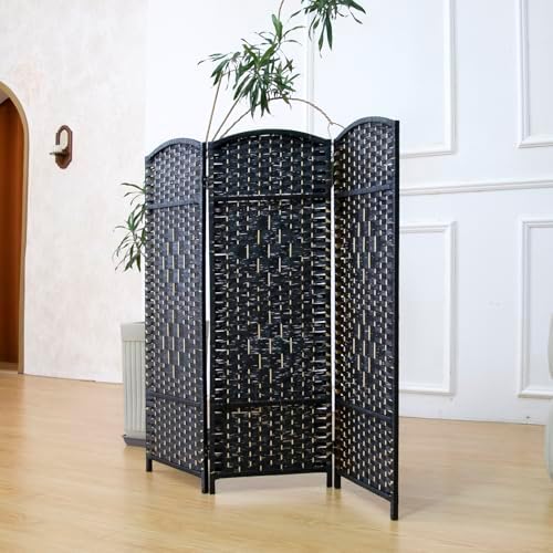 3-Panel Short Room Divider, 3.9 ft Freestanding Partition Wall, Dark Brown - Image 2