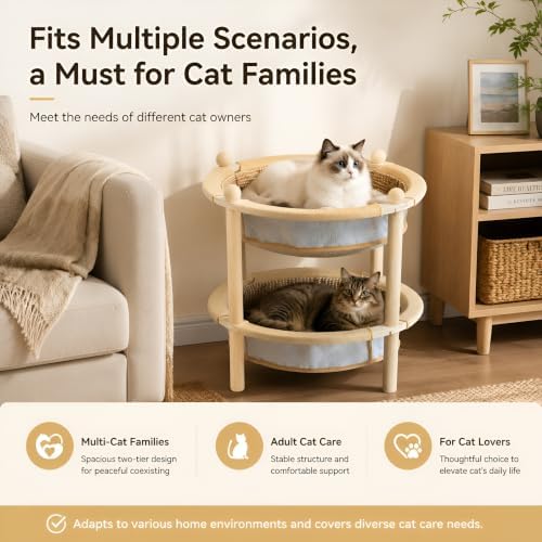 2-Tier Elevated Cat Hammock Bed, 2-in-1 Natural Sisal Jute Cat Scratching Pad - Image 5