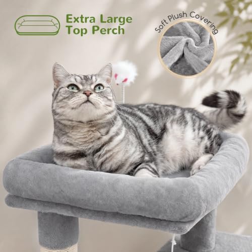 Globlazer Cat Tree Tower for Indoor Cats Large Adult, Light Grey - Image 3