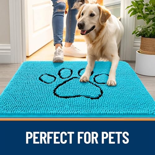 OLANLY Dog Door Mat for Muddy Paws 48x30, Paw Print Design Chenille Mud Mat - Image 6