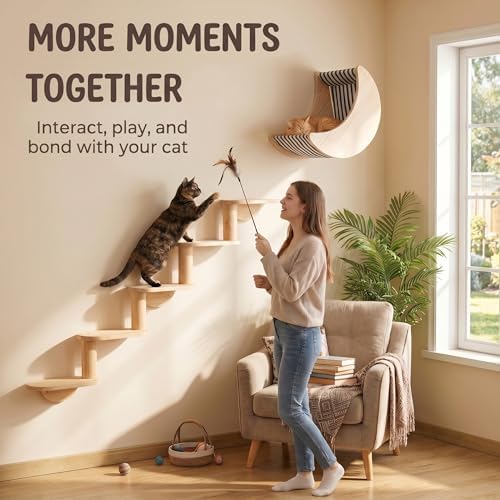 Cat Wall Shelves, Solid Wood Moon Bed, 5-Step Stairs - Image 2