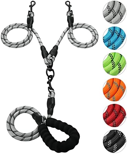 Double Dog Leash Reflective Detachable Coupler &360° Swivel Tangle Free by Gokotta