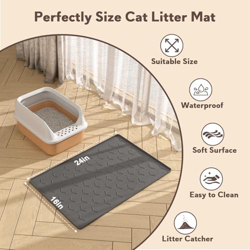 Garoopion Silicone Cat Litter Mat 24×16 inch, Dark Gray - Image 5