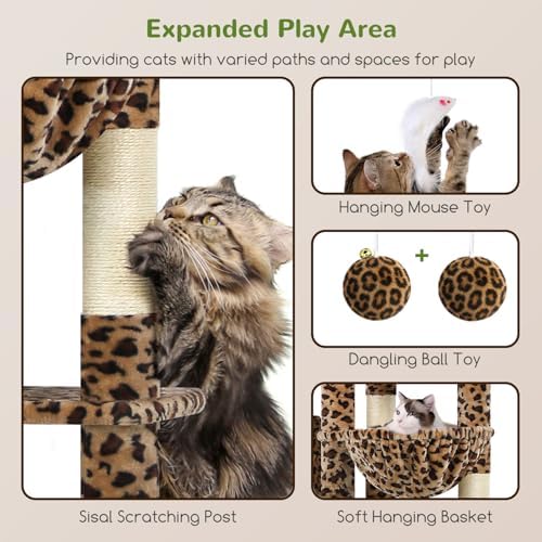 Globlazer Giant Cat Tree for Indoor Large Cats, Leopard Print - Image 4