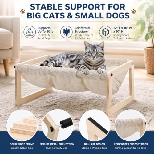 Elevated Cat Bed, Wooden Cat Hammock - Image 2