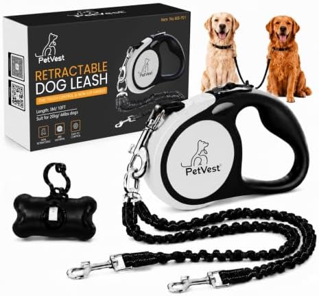 Dual Retractable Dog Leash, 10 FT Tangle-Free Leash by PetVest