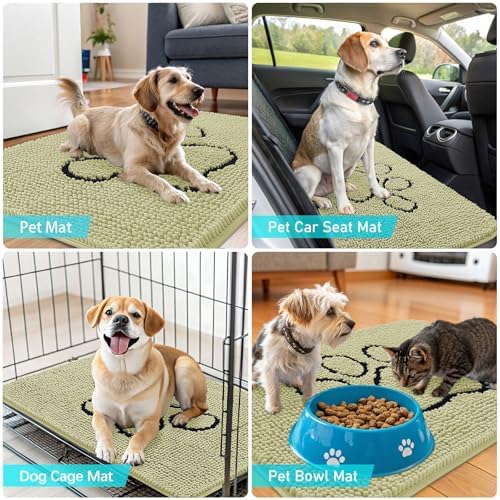 OLANLY Dog Door Mat for Muddy Paws 30x20, Paw Print Design Chenille Mud Mat - Image 7