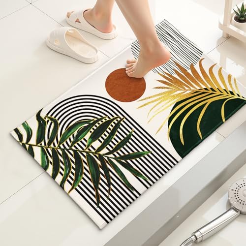 Giwawa Boho Leaves Bath Rug Mid Century Bathtub Mat Soft Absorbent Non Slip - Image 2