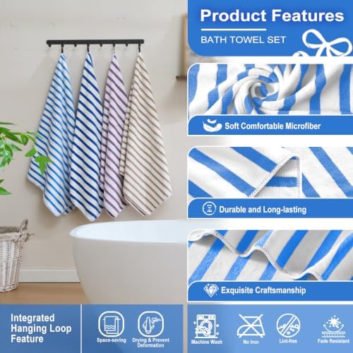 JML Microfiber Beach Towels Set, 6 Pack, Cabana Stripe Blue - Image 3