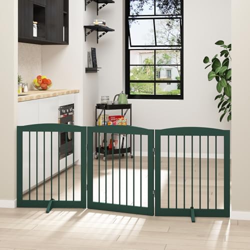 PUPETPO Freestanding Pet Gate for Dogs, Foldable Wooden Dog Gate for House - Image 2