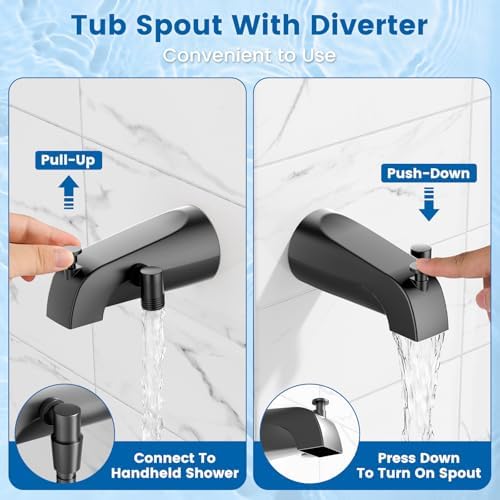 Bathtub Faucet with Filtered Handheld Shower Head, 6 Spray Modes from Rain to - Image 6