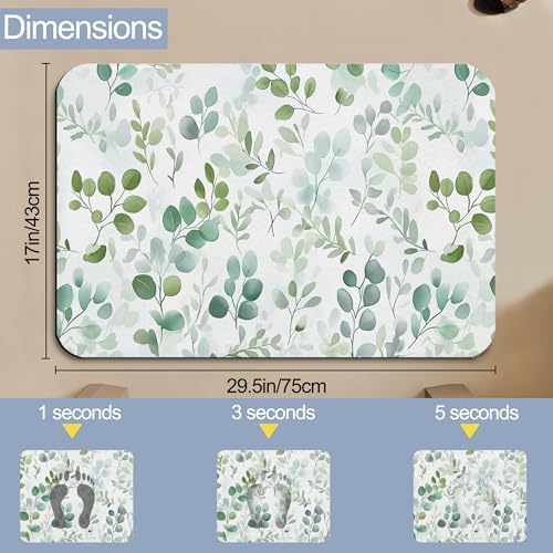 Bath Mats for Bathroom, Watercolor Green Leaf Bathroom Rugs, Spring Eucalyptus - Image 2