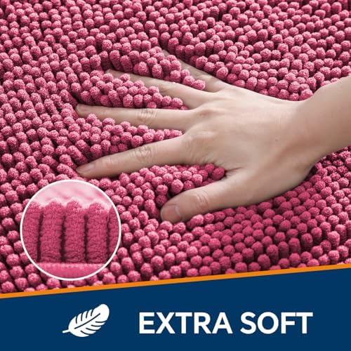 Chenille Bathroom Rug 30"x50" Hot Pink, Large Plush Bath Mat - Image 3