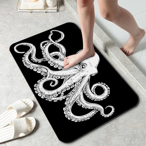 Bathroom Rug 29.5"x17", Cute Octopus Bath Mat by Unknown
