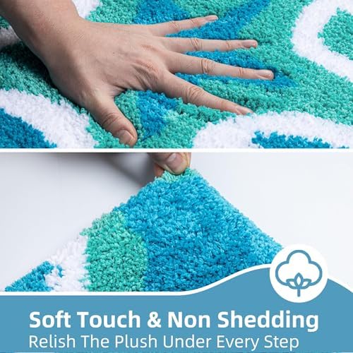 Blue Coastal Bathroom Rugs Non Slip Absorbent Fluffy Plush - Image 3