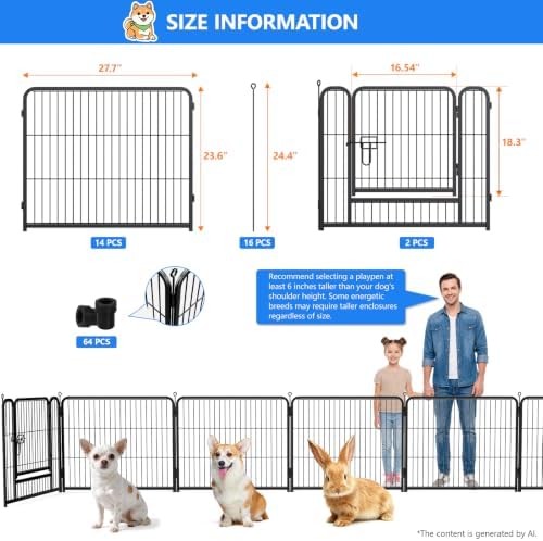 Dog Playpen Outdoor, 24 Inch Height 16 Panels Foldable Dog Pens Outside - Image 2