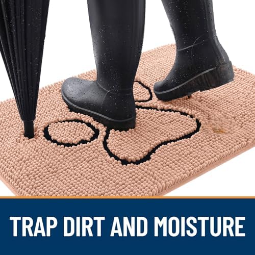 OLANLY Dog Door Mat for Muddy Paws 48x30, Paw Print Design Chenille Mud Mat - Image 2