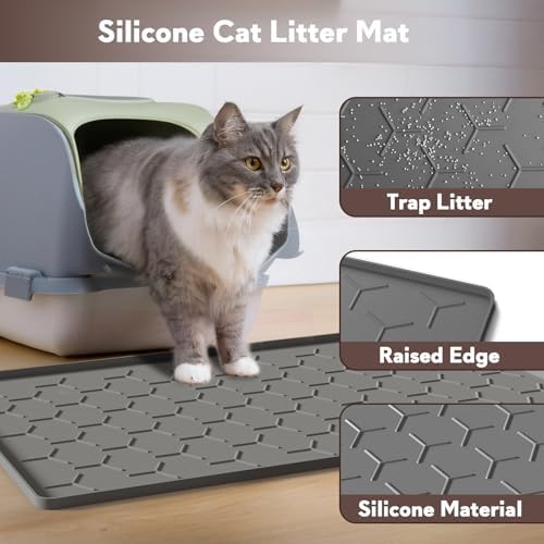 Garoopion Silicone Cat Litter Mat 24×16 inch, Dark Gray - Image 2