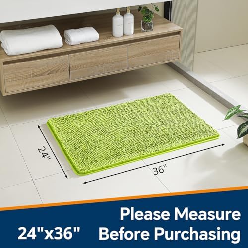 Chenille Bathroom Rug 24"x36" Lime Green, Non-Slip Plush Bath Mat - Image 2