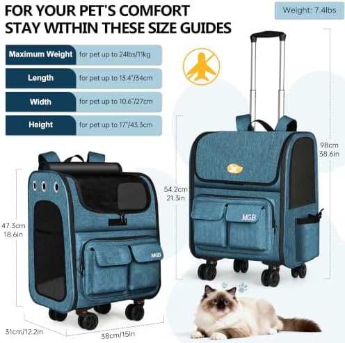 MGB Foldable Pet Carrier with Wheels, Denim Blue - Image 2