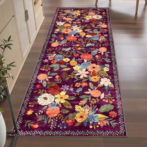Purple Floral Hallway Runner Rug 3x7 - Image 5